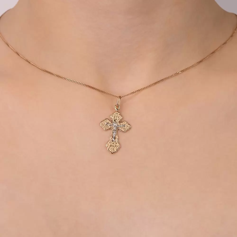 Крест христианский из комбинированного золота 03-0367_1