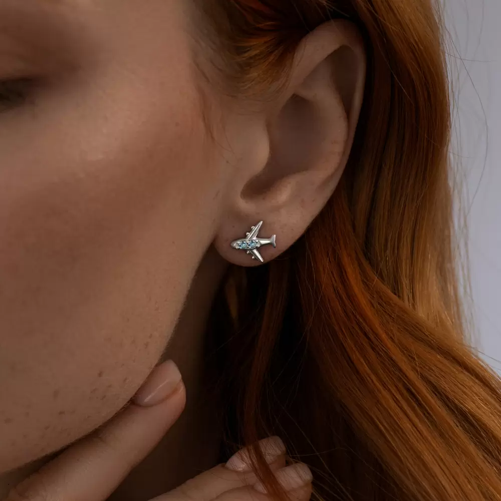 Серьги пусеты 92022612 серебро самолёт