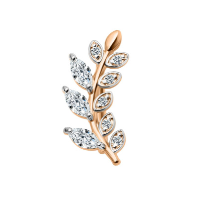 Серьги кафф СргЛ82Кф.моно.Пр.бцФ.з585 золото веточка